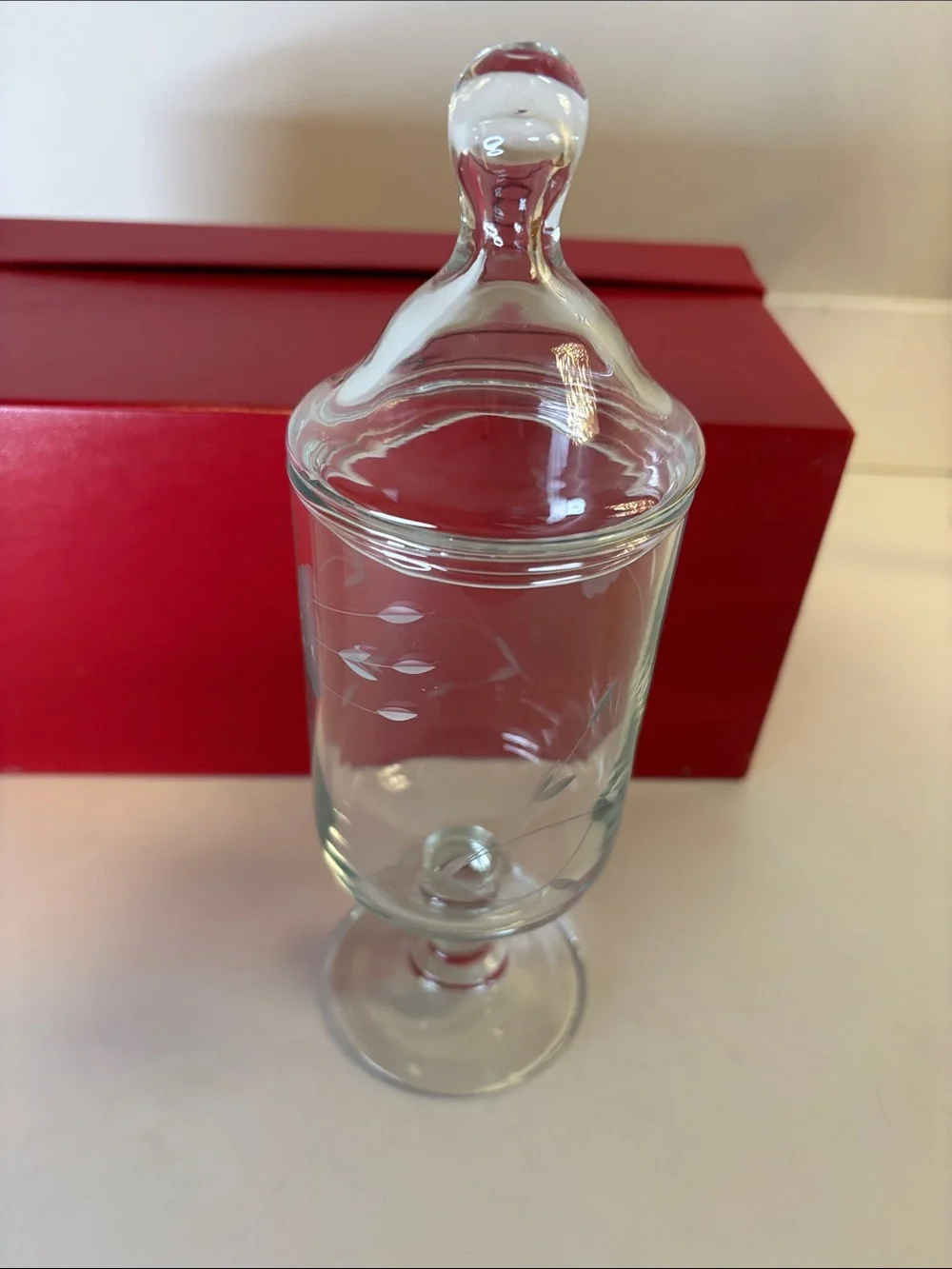 Princess House Heritage Collection Etched Glass Apothecary Jar with Lid - Clear